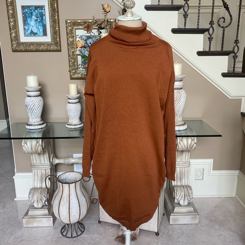 Turtleneck Sweater Dress in Rust